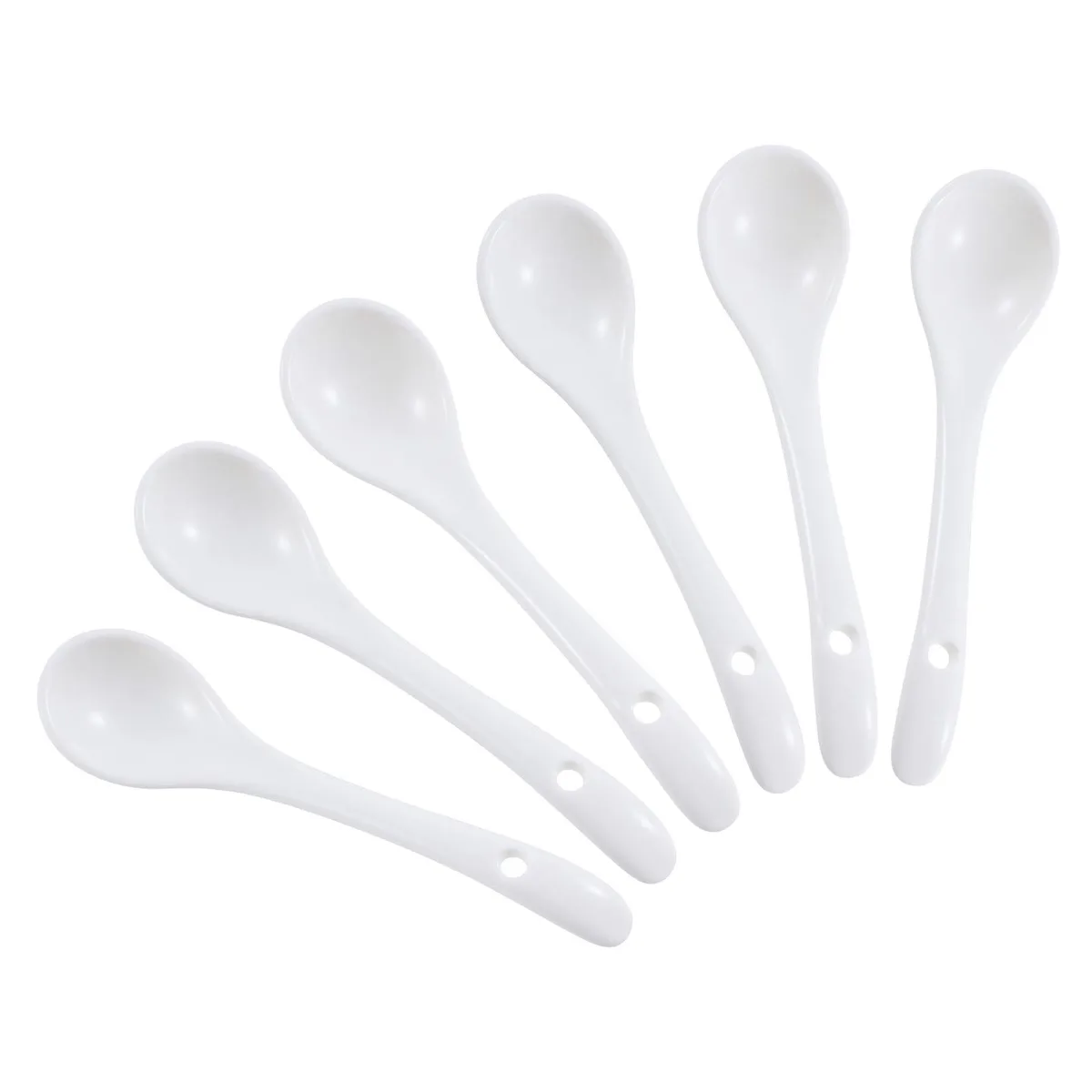 Six small white porcelain salt spoons, 11.5cm each