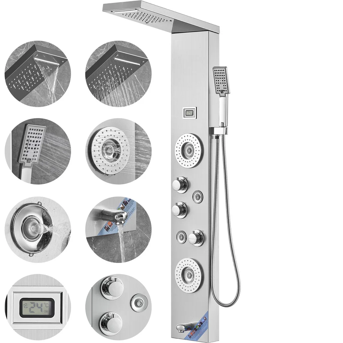 VEVOR VEVOR 8039FL Shower Panel System Stainless Steel 6 Modes LED Display — product photo