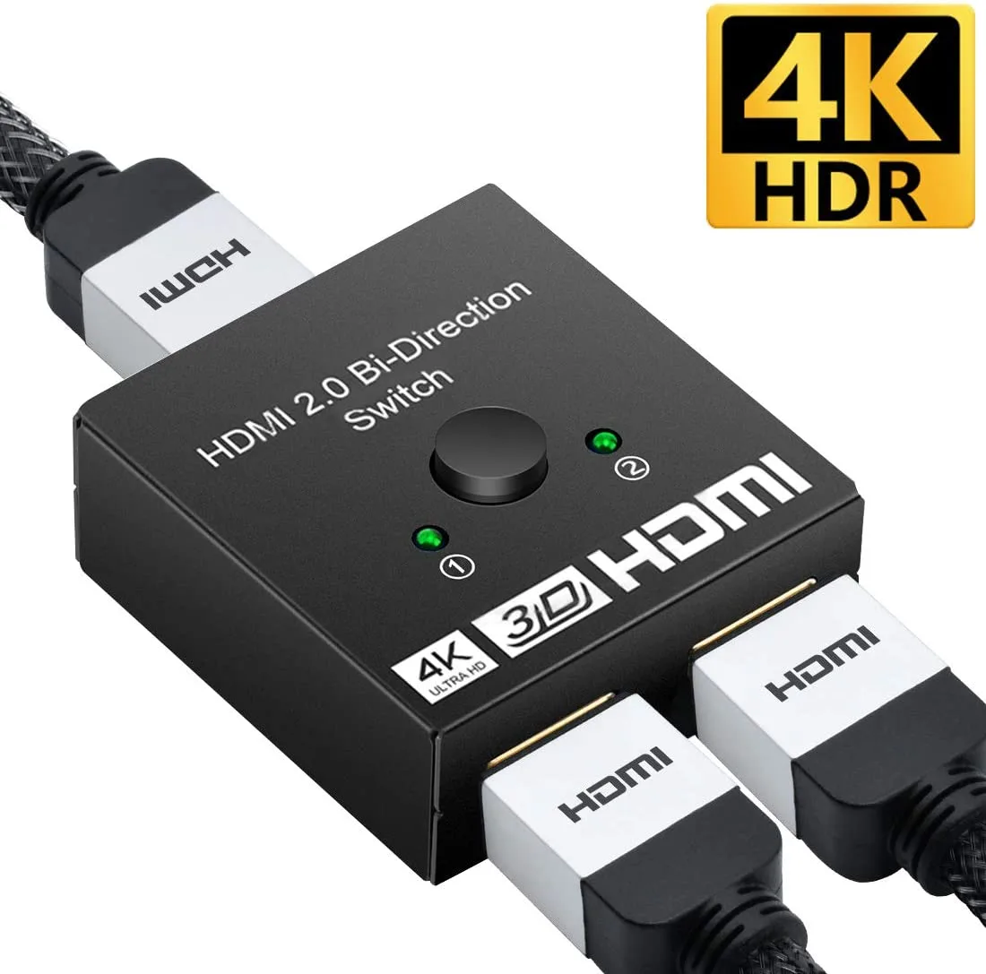 Compact black aluminium HDMI bi-directional switch with selector button