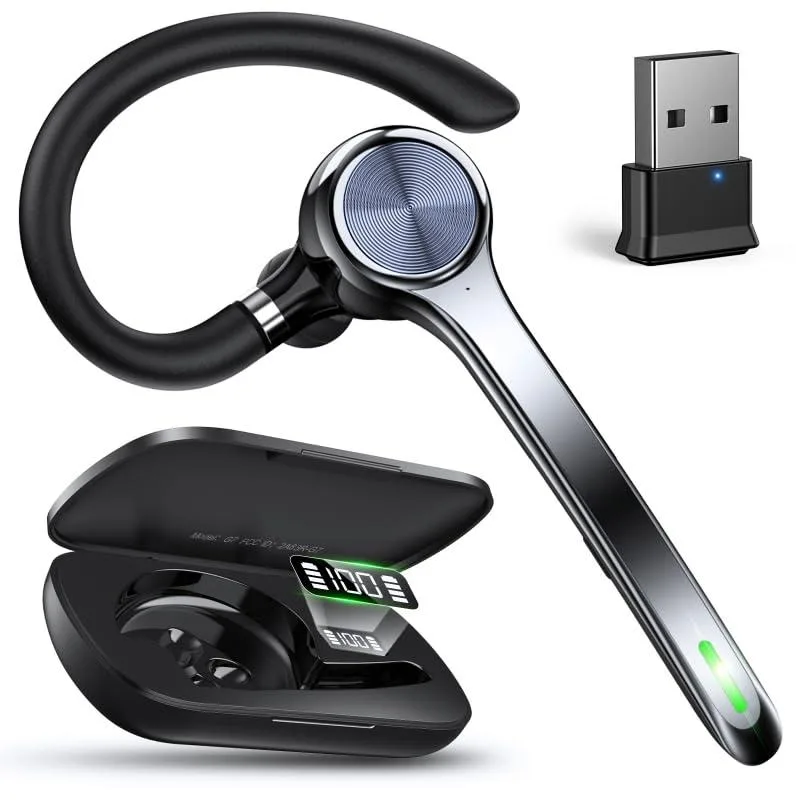 White Philips on-ear Bluetooth headset with USB dongle and charging case
