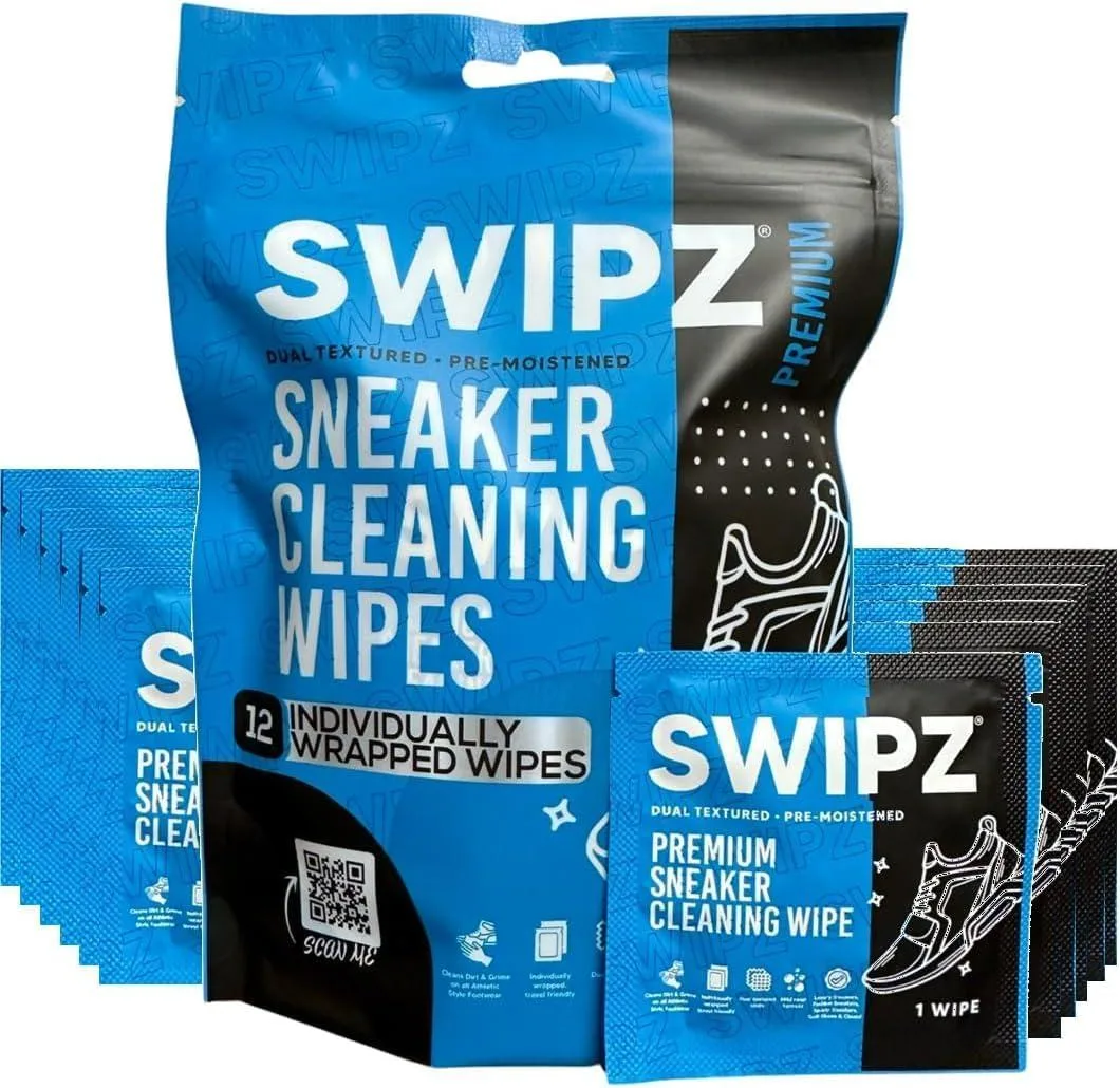 A rectangular cardboard box holding twelve individually wrapped yellow cleaning wipes