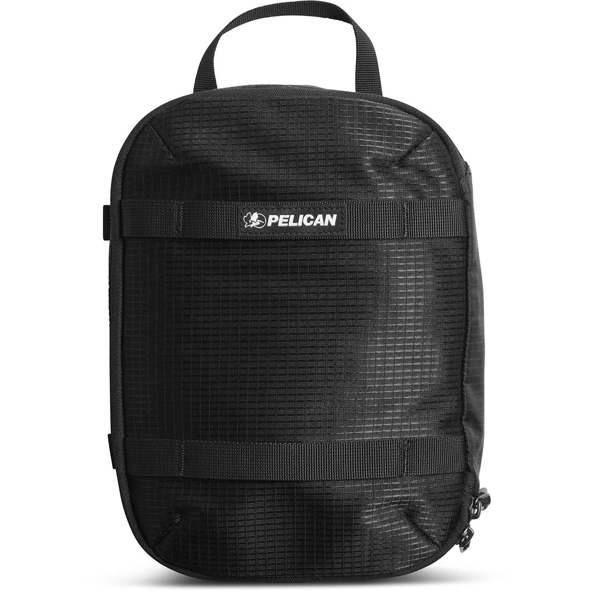 Black rectangular packing cube with grab handle and mesh panel