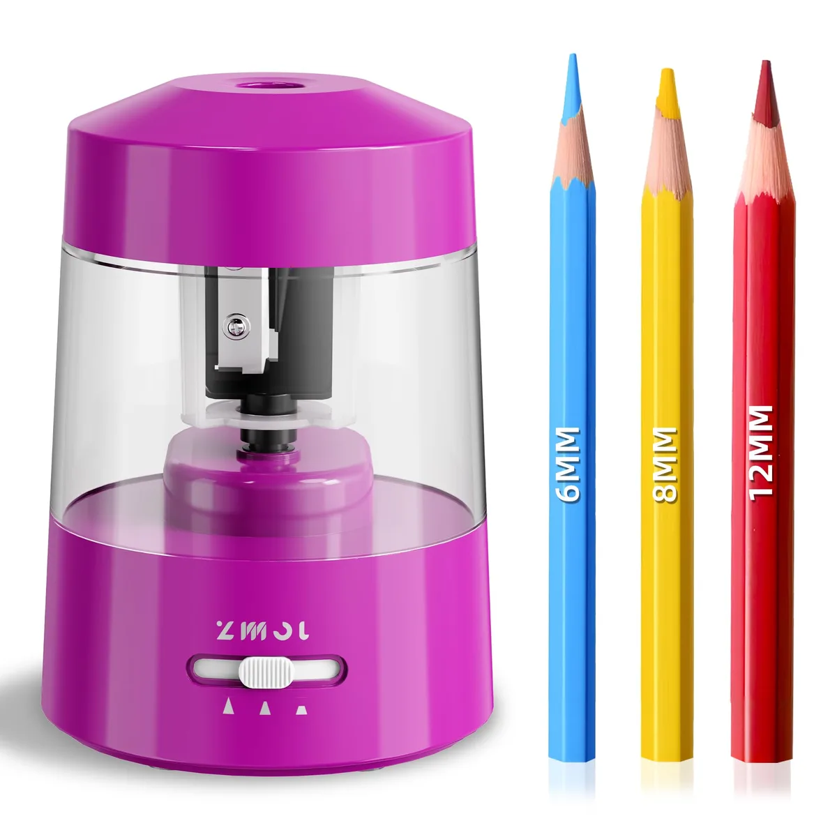 Pink ABS electric pencil sharpener with shavings tray