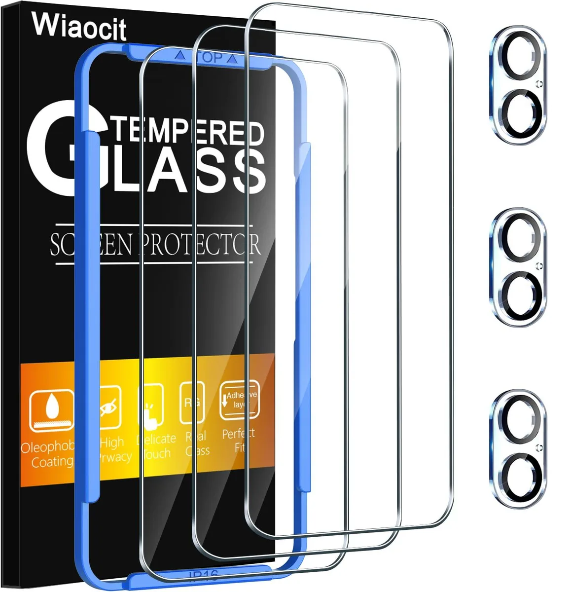 Wiaocit Tempered Glass Screen & Camera Lens Protector Pack for iPhone 16 — product photo