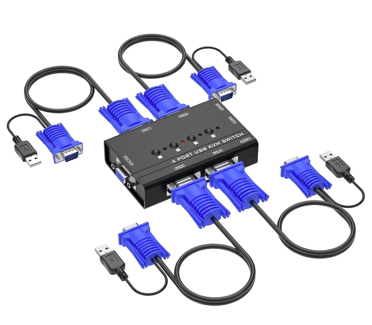 globalcrown globalcrown 4 Port USB VGA KVM Switch with 4 Cables & 3 USB Hubs — product photo