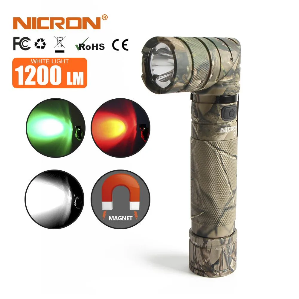 NICRON NICRON Rechargeable Twist Flashlight 1200 Lumen 3-Color 90° Camo B70PLUS — product photo