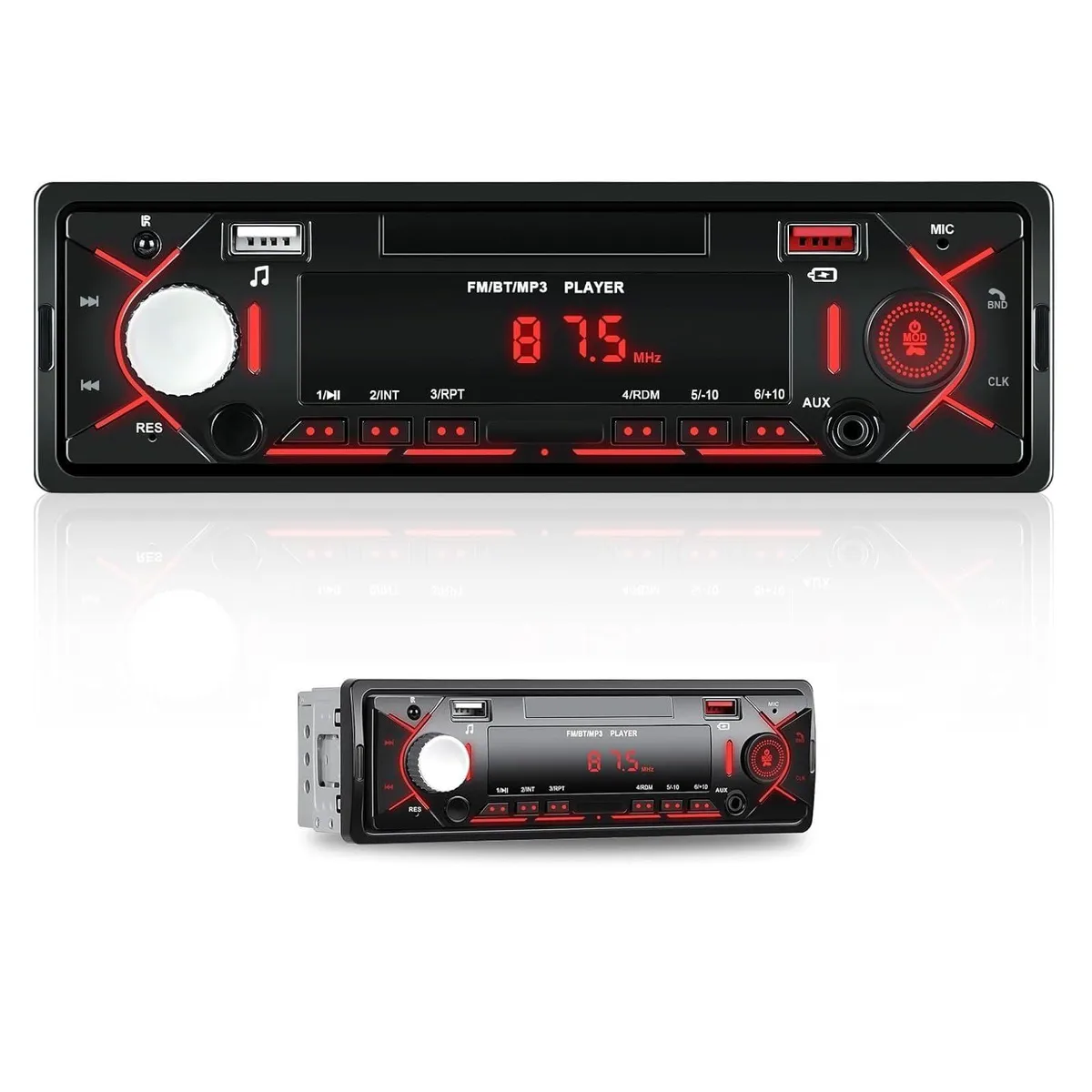  BOSS AUDIO Single DIN Bluetooth Receiver Black 87.5-108MHz 18 Presets USB 2.1A — product photo