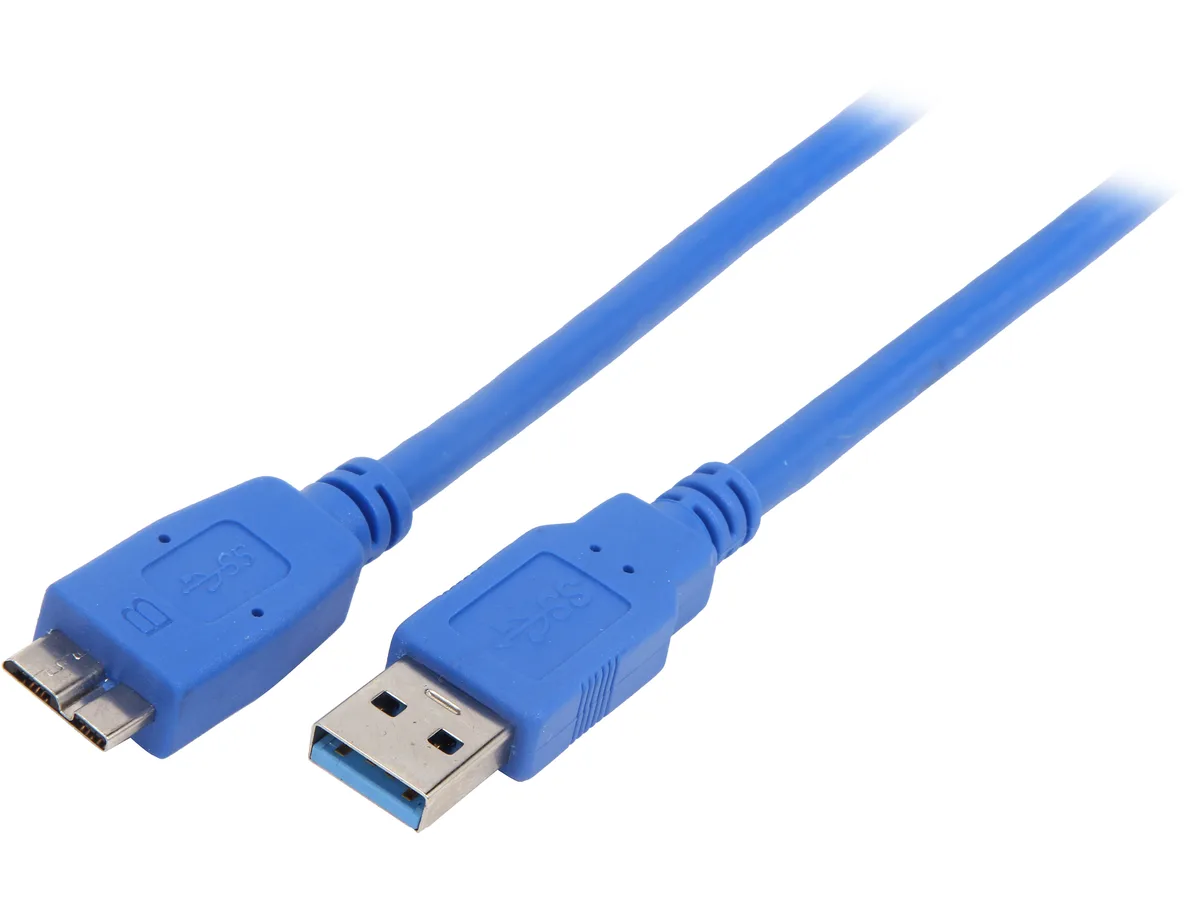 Blue USB 3.0 Type A to Micro B male cable, 10 ft