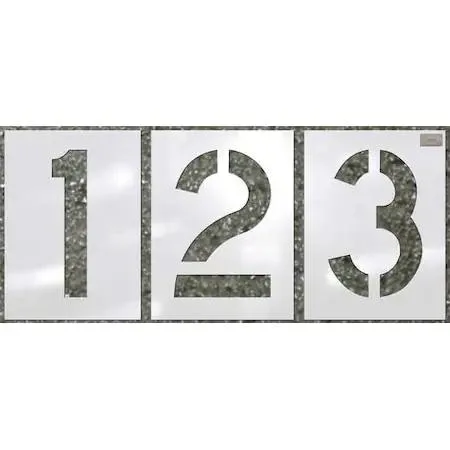 White polyethylene stencil number kit with twelve interlocking characters showing digits zero through nine