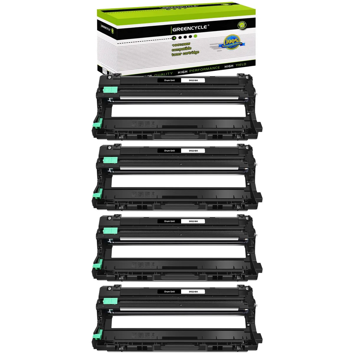 Four black drum units in a rectangular box