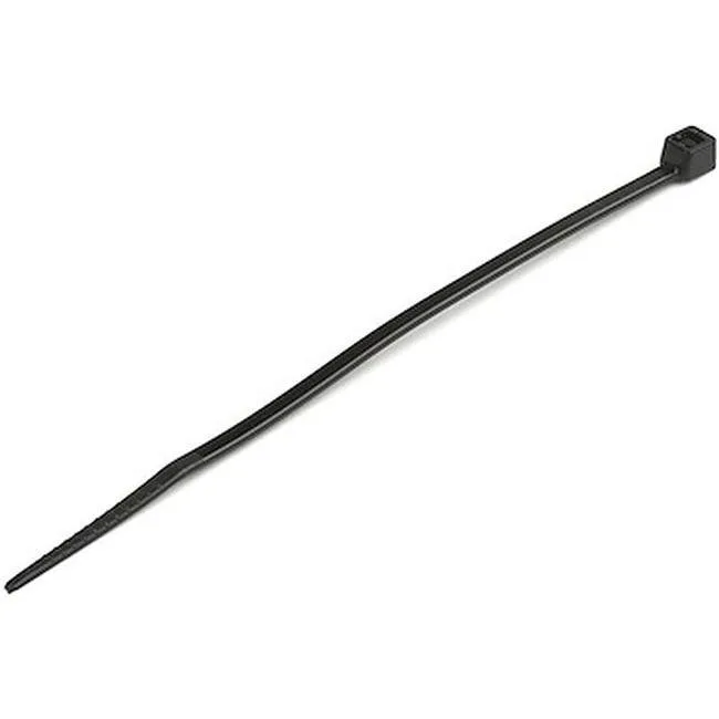 Bundle of black nylon cable ties with reusable fastening heads