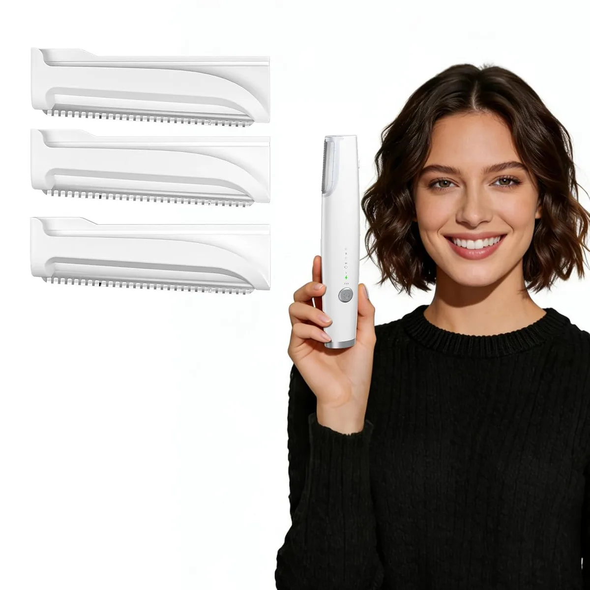 White handheld sonic dermaplaning razor with LED light and three speed settings