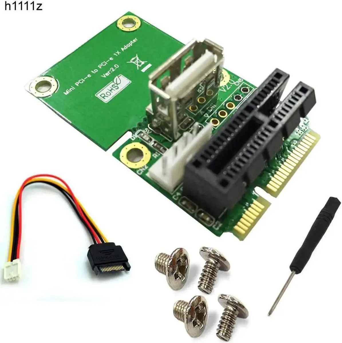 SMUGDESK SMUGDESK Mini PCI-E to PCIe X1 Riser Adapter Card with USB 2.0 &amp; 4Pin Power — product photo