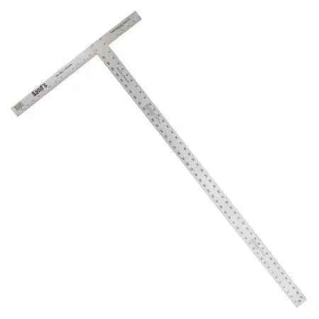 Aluminium T-square, 48in blade, 16in cross arm, riveted corners, reverse ruled markings