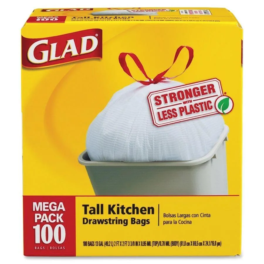 Clorox Clorox Glad 78526 13 Gallon Tall Kitchen Drawstring Trash Bags 100 Count — product photo