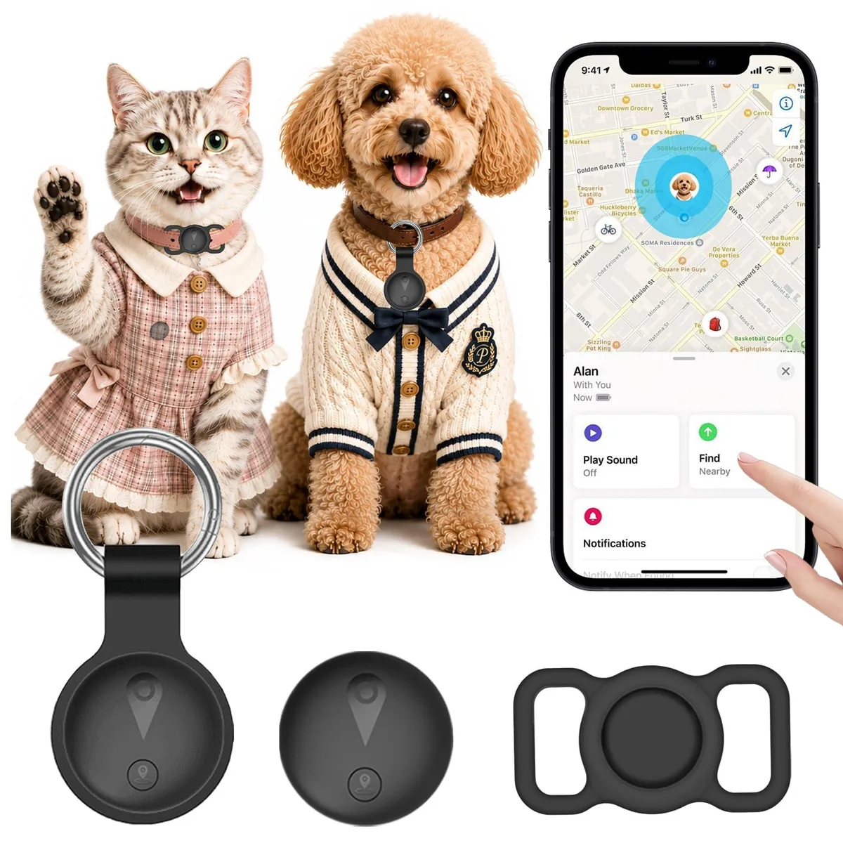  LOWRANCE Pet GPS Tracker for Dogs &amp; Cats, Find My, IP68, 10-70m Bluetooth — product photo