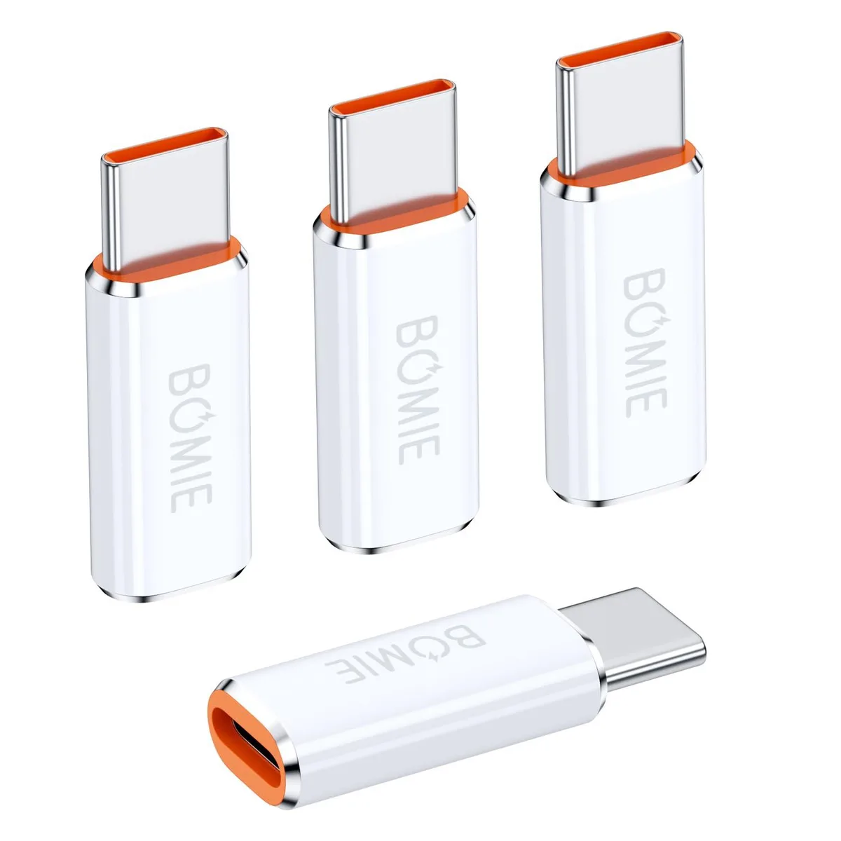 Four white 8-Pin to USB-C adapters shown together
