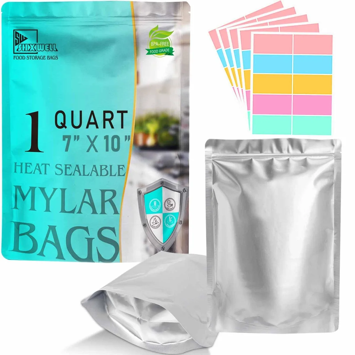 Beige stand-up mylar pouches with zipper closure, 50-count pack