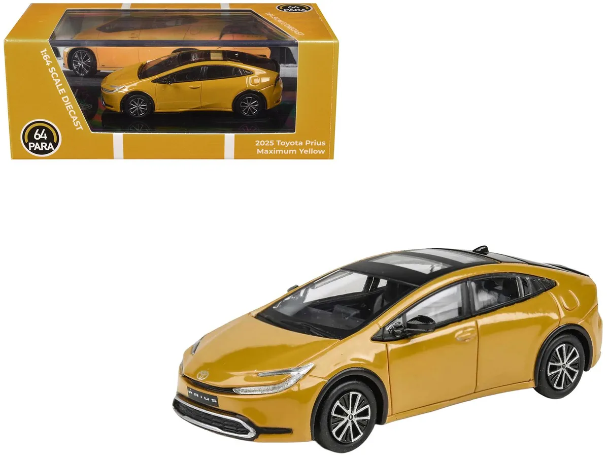 Paragon Paragon 2023 Toyota Prius Maximum Yellow Black Top Sun Roof 1/64 Diecast Hobby Collectible — product photo