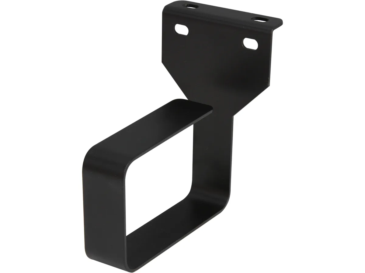 Black steel D-ring hook with right-angled bracket for 19 inch rack cable management
