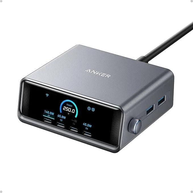 Anker Anker A2345 Prime 250W 6-Port GaN Charger 2.26" LCD Gray — product photo