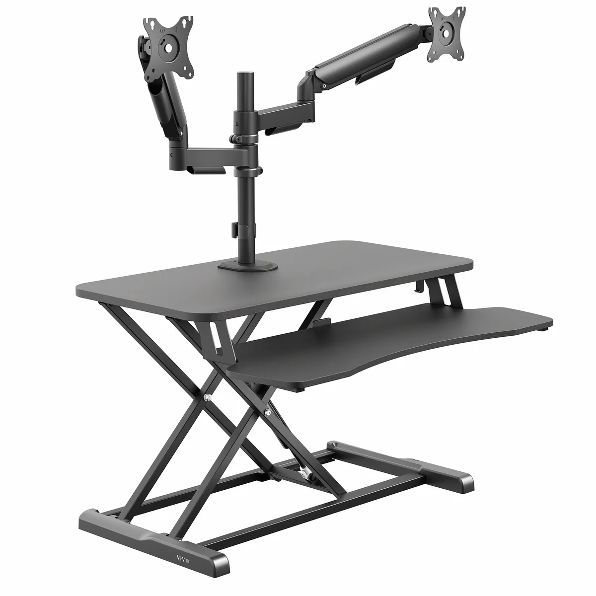 VIVO VIVO Black 32" Standing Desk Riser Dual Monitor Arm 17-32" VESA 75/100 4.5-20" Height — product photo