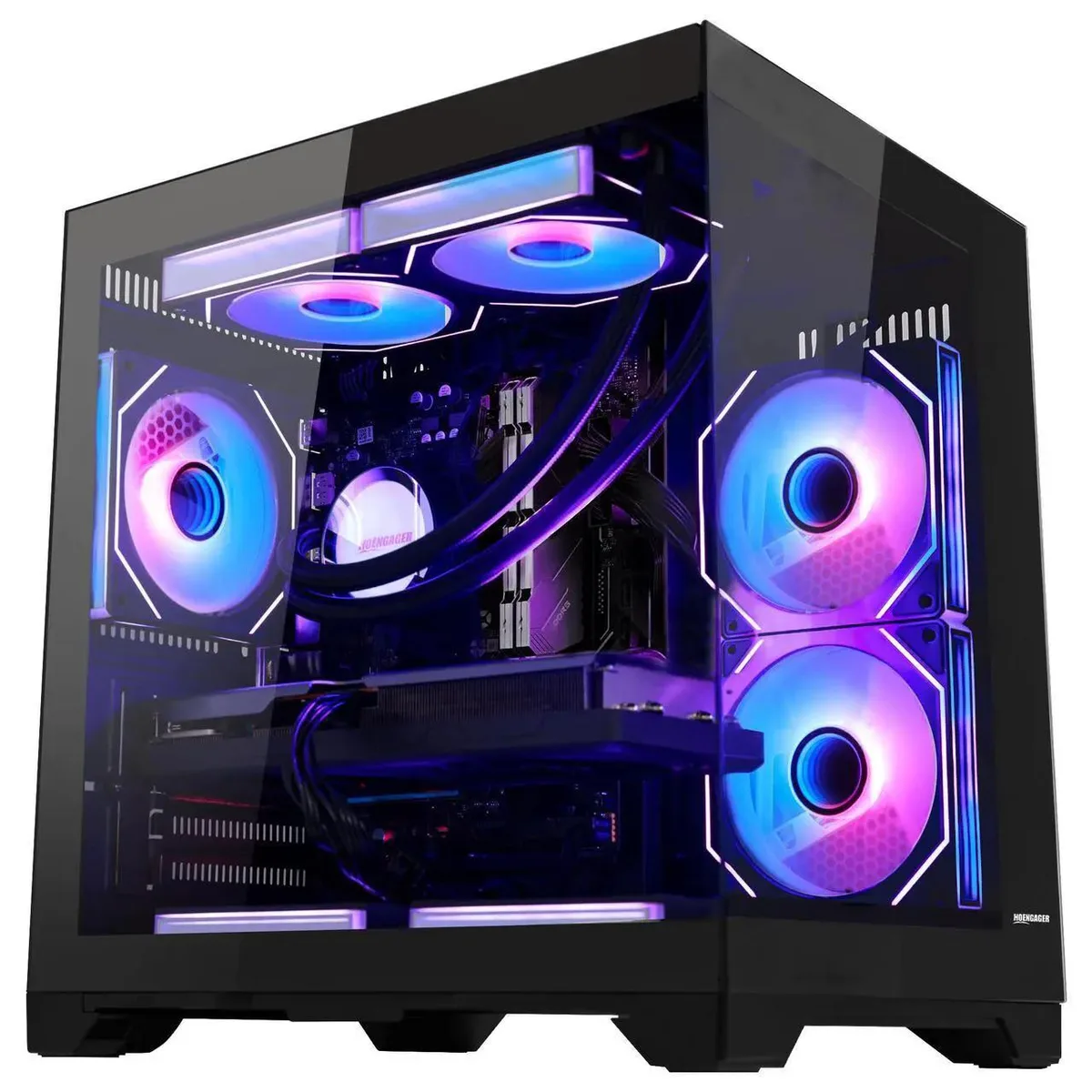 Hoengager Hoengager Gaming PC Ryzen 7 7800X3D RX 9070 32GB DDR5 1TB SSD Liquid Cooler Black — product photo