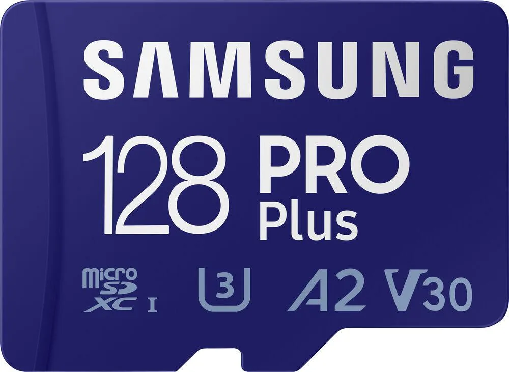SAMSUNG SAMSUNG PRO Plus 128GB microSDXC UHS-I V30 U3 Class 10 memory card with adapter — product photo