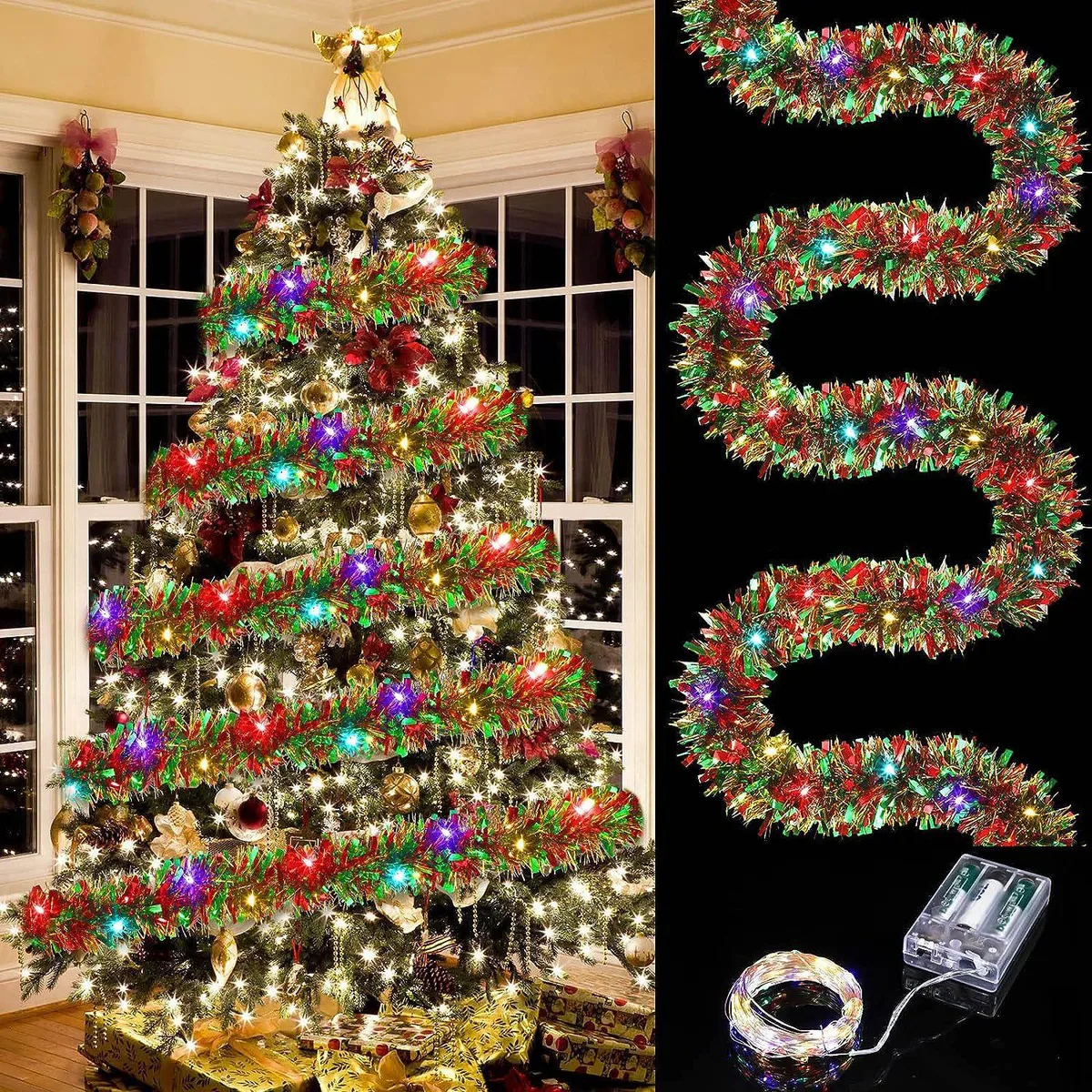 OmaiLighting OmaiLighting 33ft 100 LED Multicolor Tinsel Twist Holiday Lights — product photo