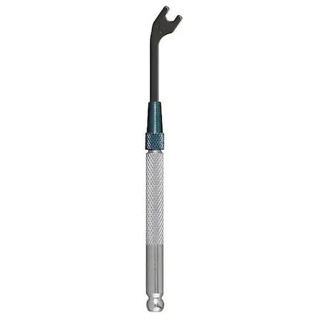 Small open-end wrench with 30-degree angled head, black oxide finish, alloy steel, three inches long