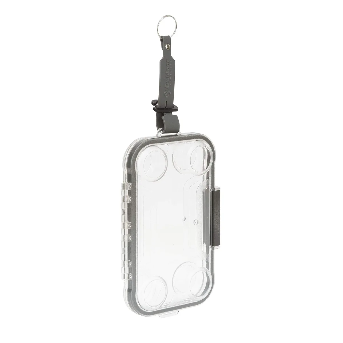 Clear watertight smartphone case with latch closure and gasket seal