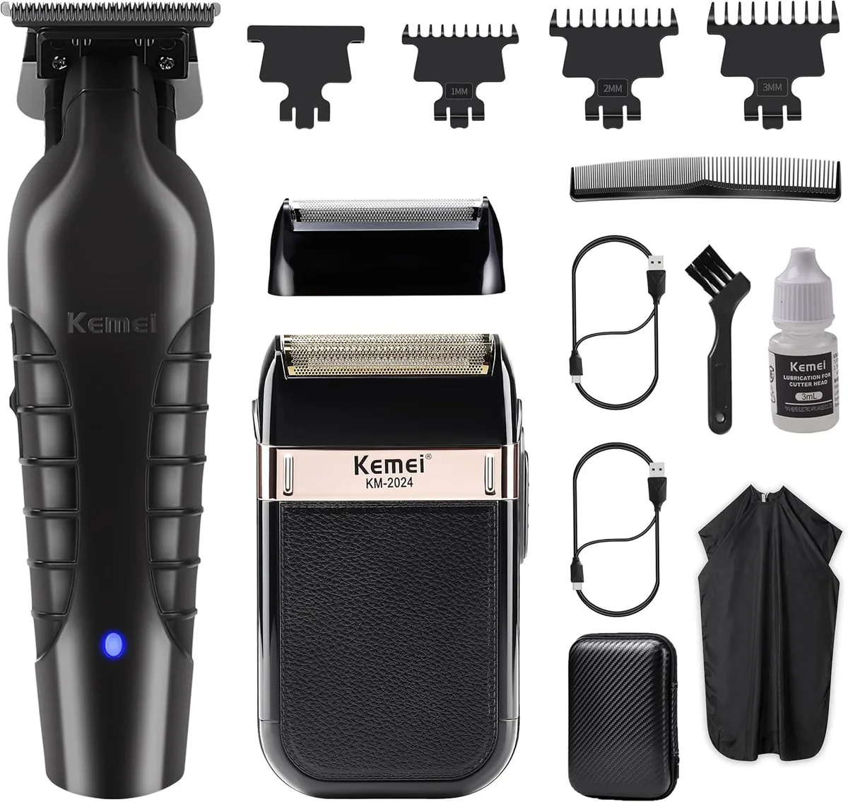 TAURKENAM KM 2299 trimmer and KM 2024 foil shaver with combs, cables and cape