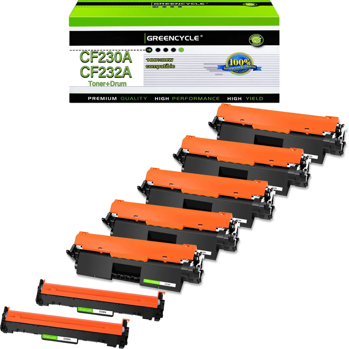 GREENCYCLE 5-pack CF230A toner cartridges and 2-pack CF232A drum units in black