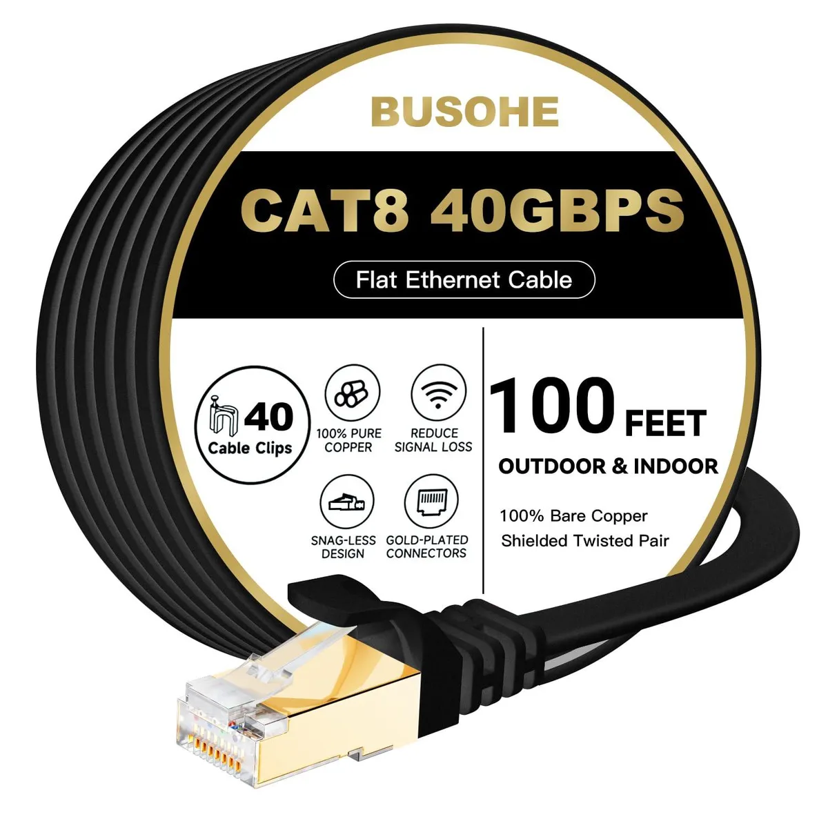 BUSOHE ITF-071001B Cat 8 Ethernet Cable 100 FT Black — product photo