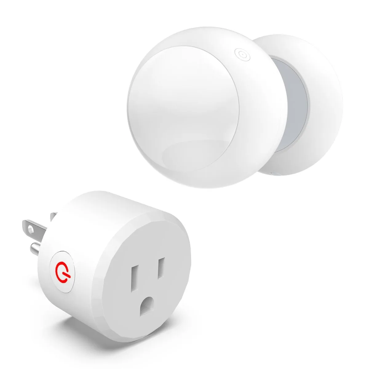 White rectangular wall-mounted PIR motion sensor outlet with spherical sensor housing and control buttons