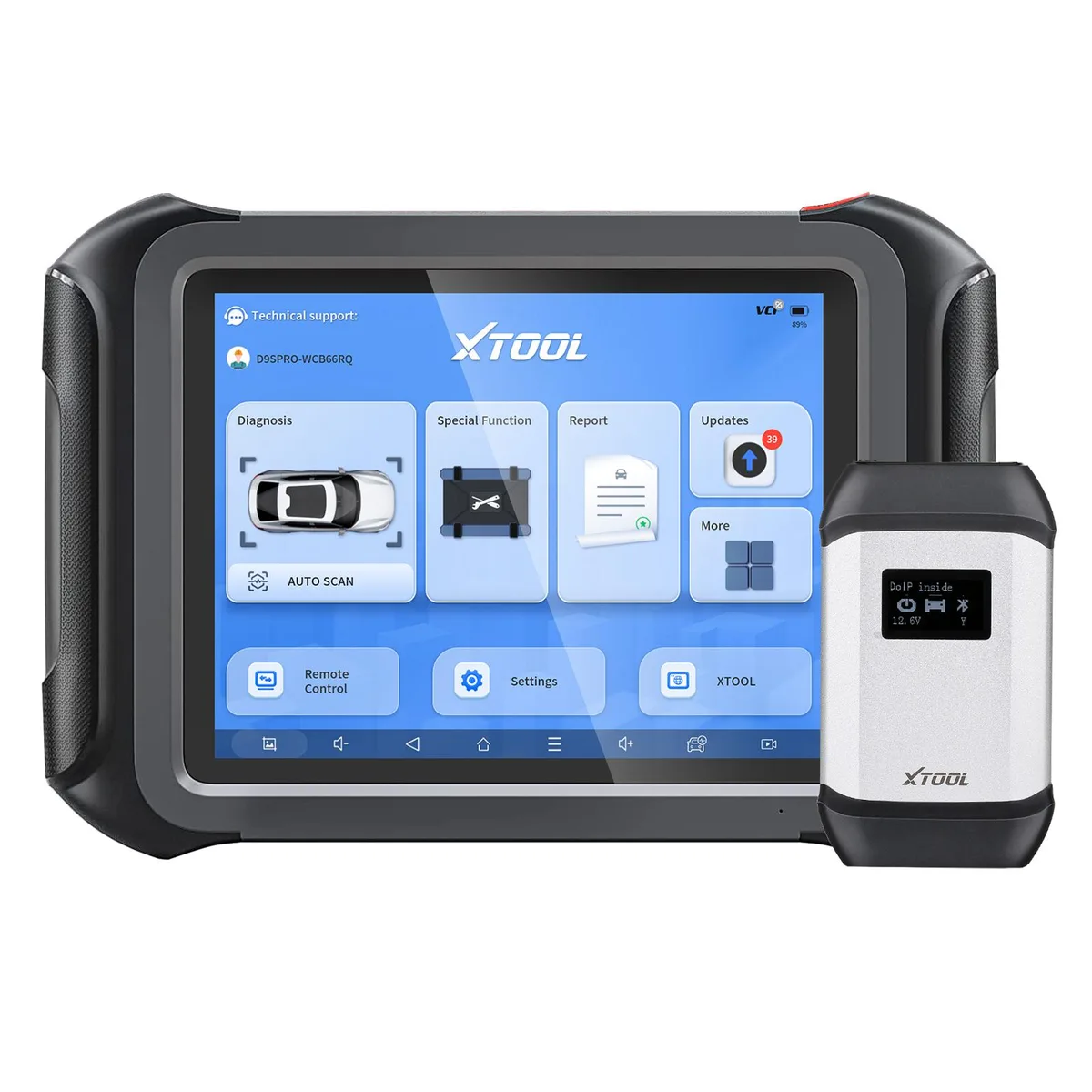 Rectangular tablet with 9.7 inch screen and wireless diagnostic interface