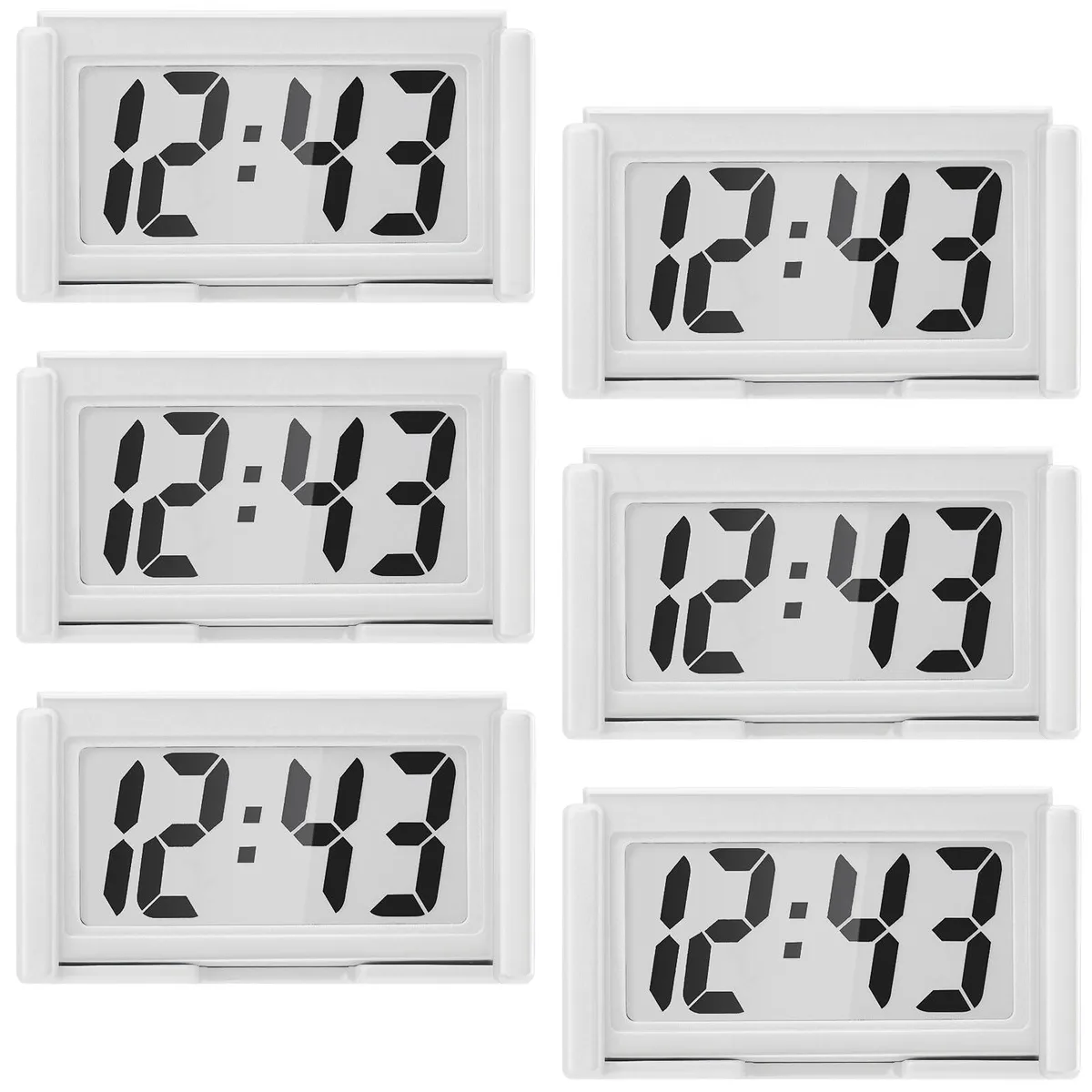 Small white digital clock with adhesive back, 1.34 by 3.81 by 2.48 inches