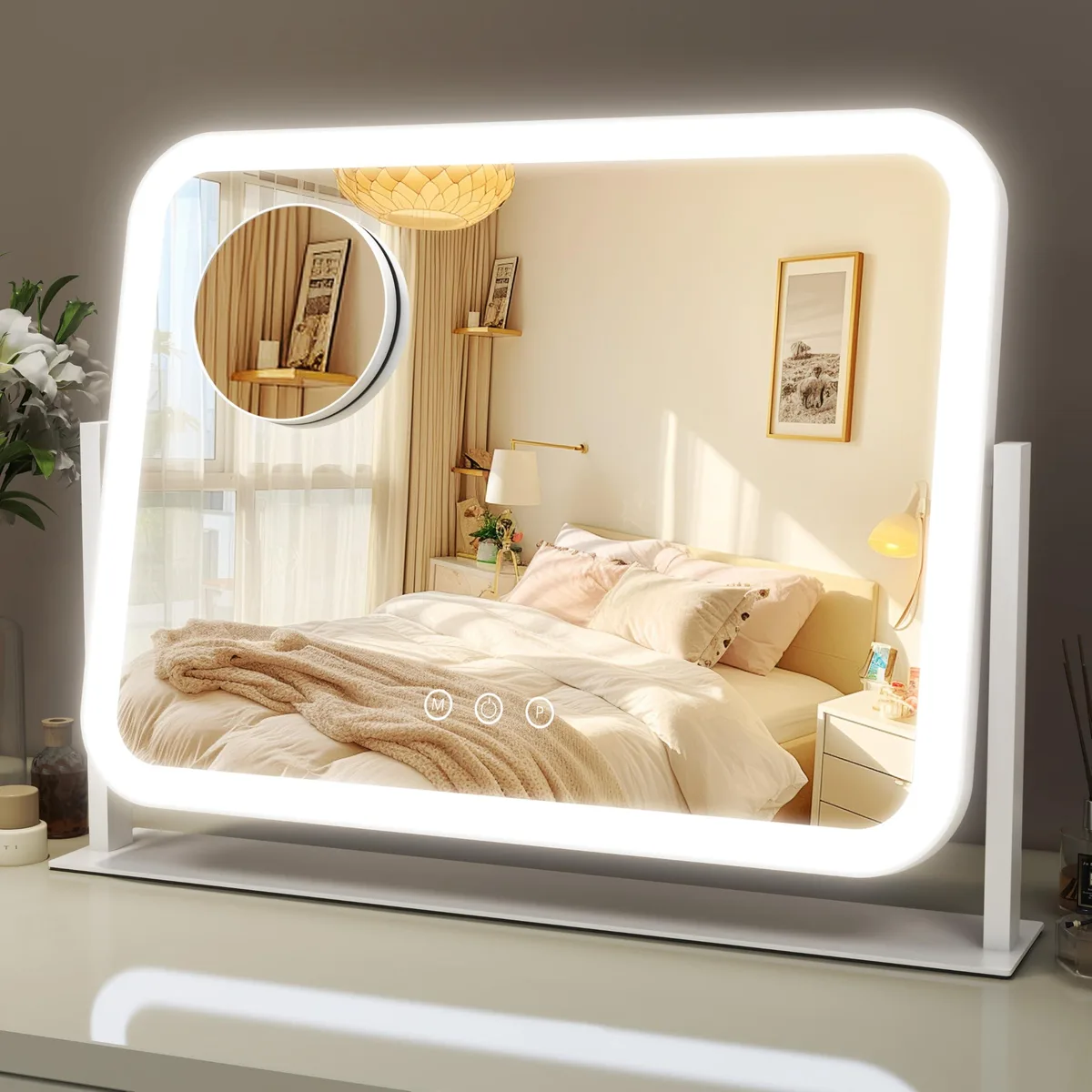  ROLOVE 17"x13" Lighted Makeup Mirror White 10X Magnification 360° Rotation — product photo