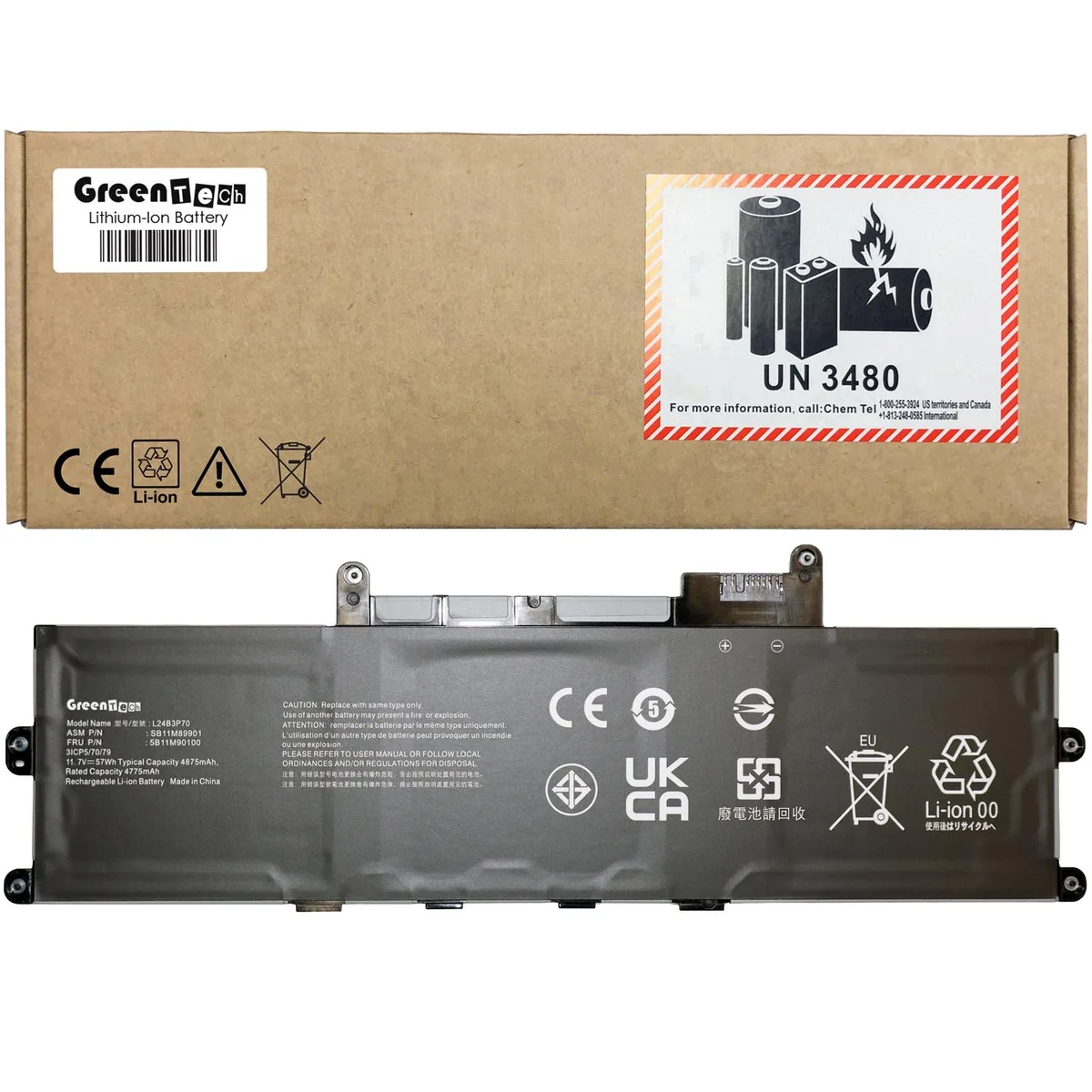 GreenTechLLC GreenTechLLC L24M3P70 11.7V 57Wh laptop battery for ThinkPad X1 2-in-1 Gen 10, X1 Carbon 13th Gen — product photo