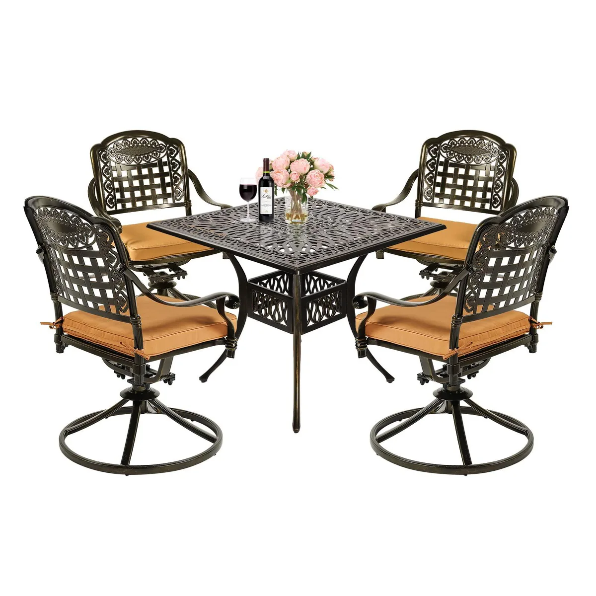 MEETWARM MEETWARM 5-Piece Patio Dining Set 35.4" Table 2.2" Umbrella Hole — product photo