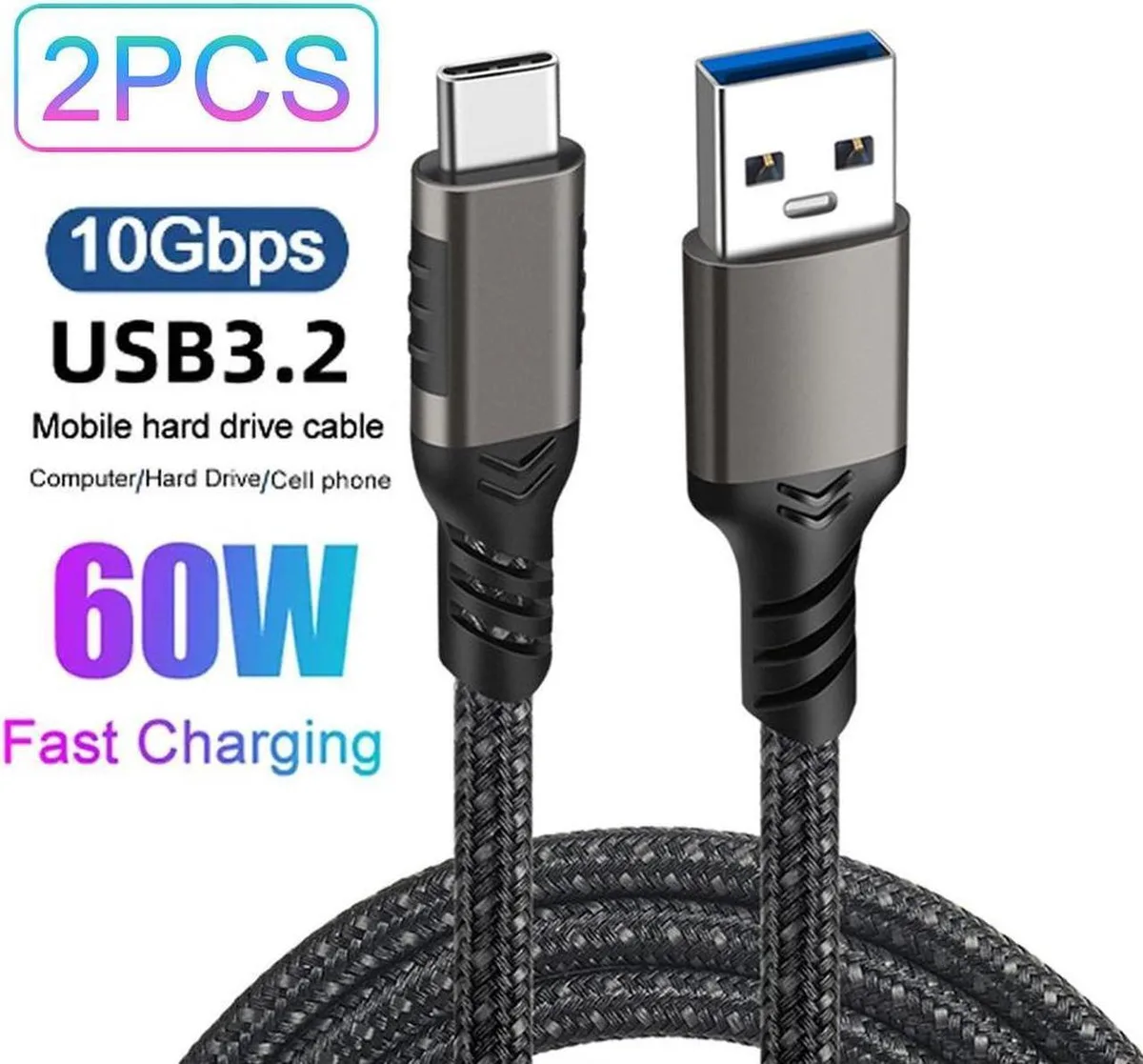 SMUGDESK SMUGDESK 2-Pack USB 3.2 Gen 2 A to C Braided Cable 3.3FT — product photo