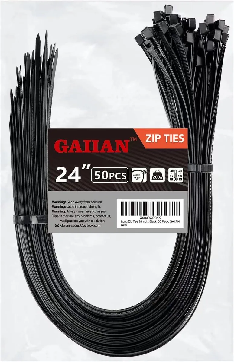 Ennovor Ennovor Heavy Duty 24 inch Cable Ties 200 lbs Black 50 Pack — product photo