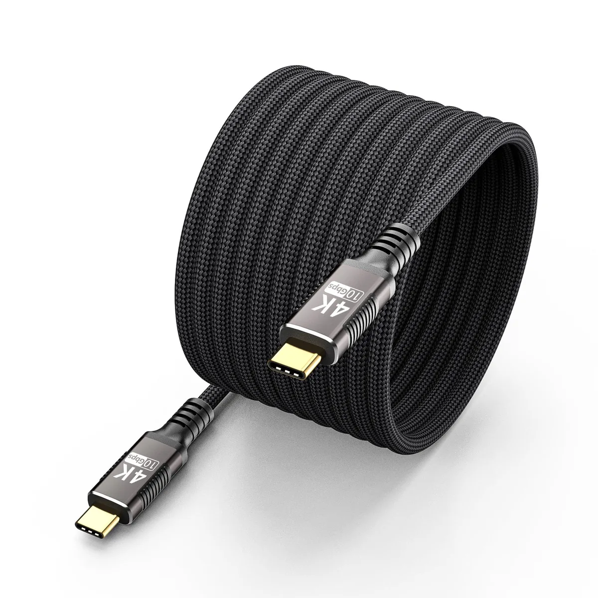 A 16ft nylon-braided USB-C to USB-C cable with male connectors on both ends