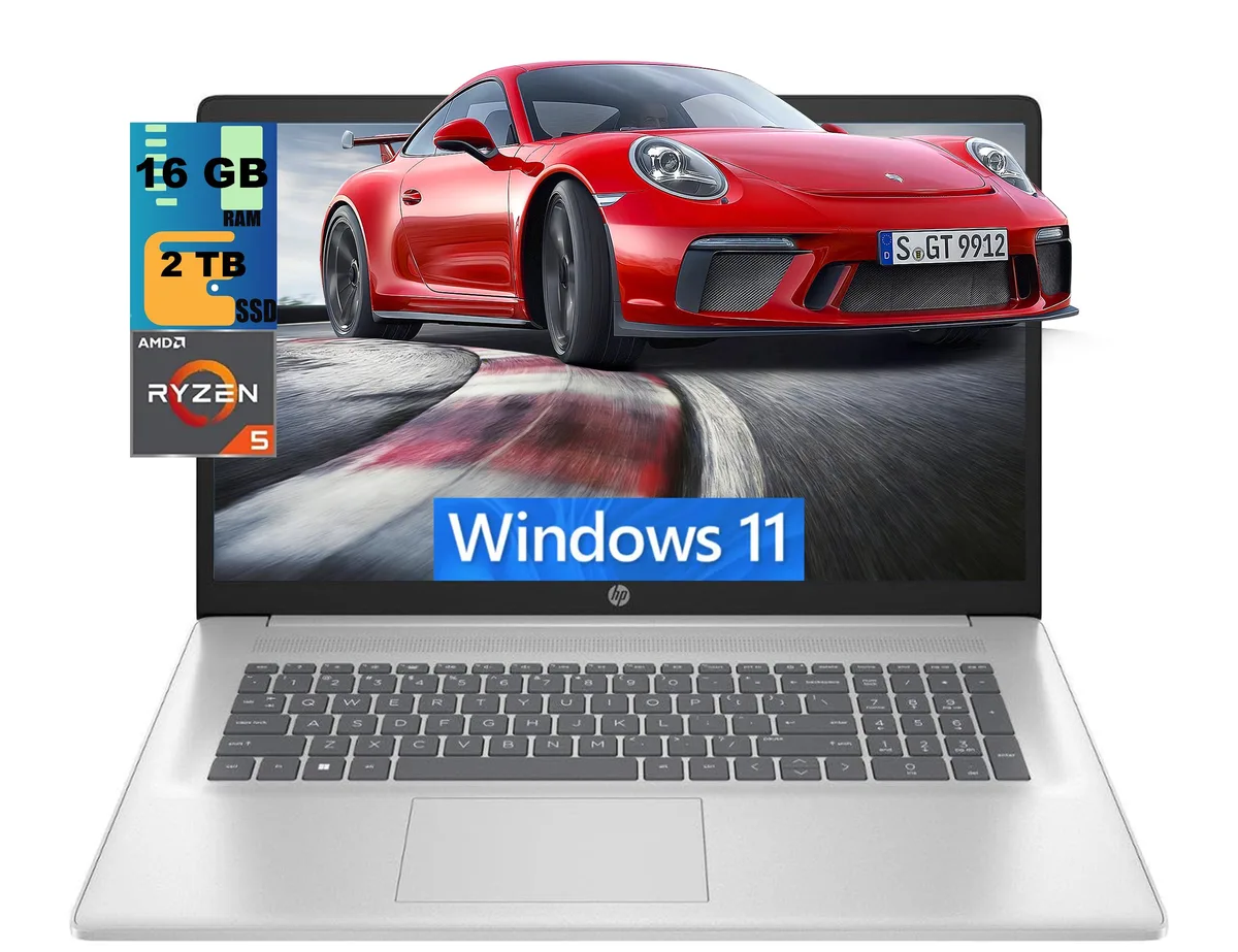 HP HP 17 laptop Ryzen 5 7430U 16GB DDR4 2TB SSD 17.3" FHD Silver — product photo