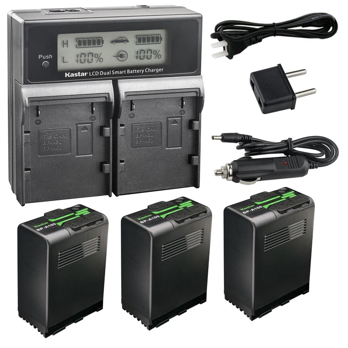 Kastar Kastar BP-A100 3-Pack with CH04 Charger 98 Wh camera battery — product photo