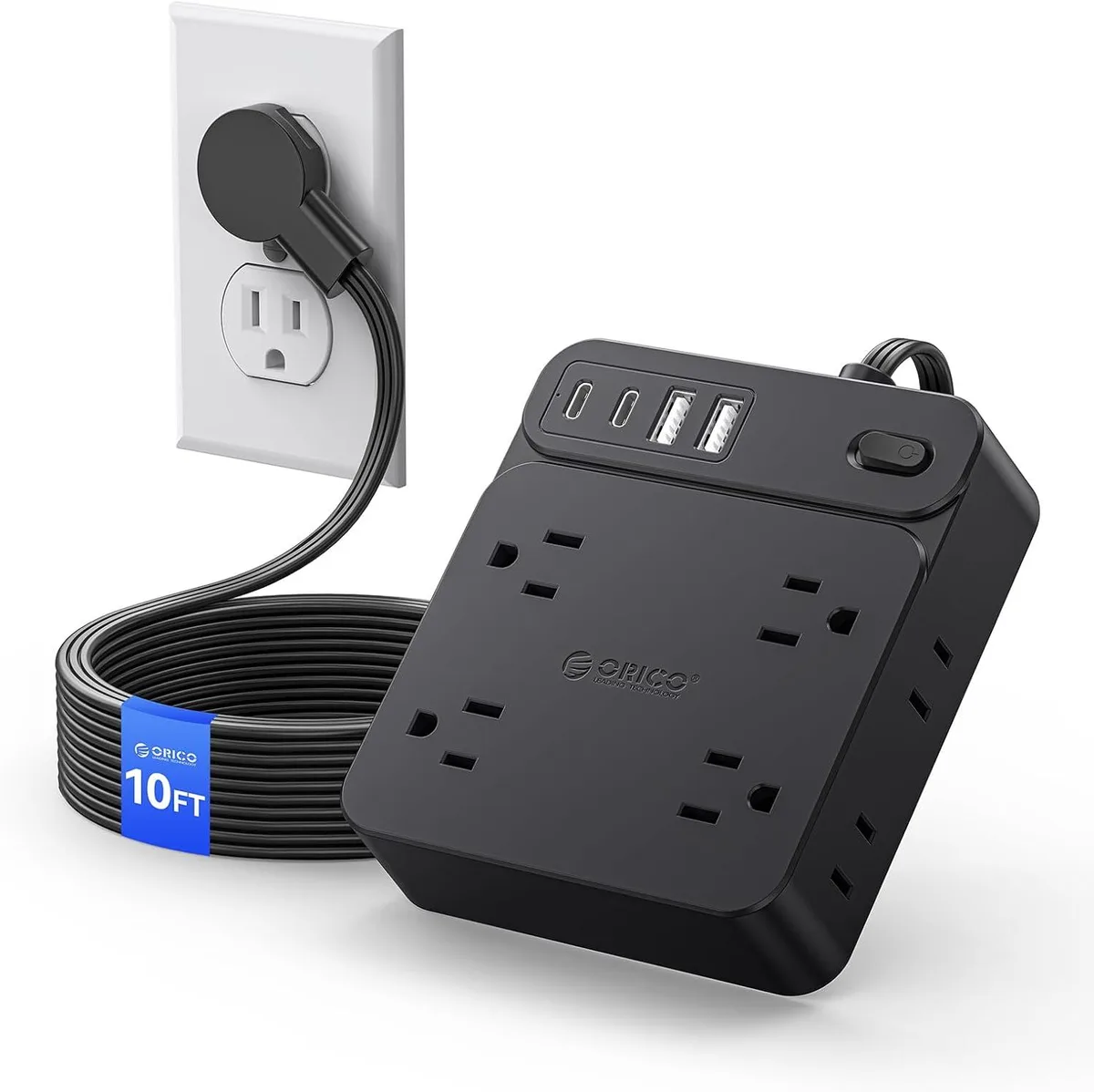 Orico Orico SP1-8A 12-in-1 power strip, 8 AC 2 USB-A 2 USB-C, 10 ft cord — product photo