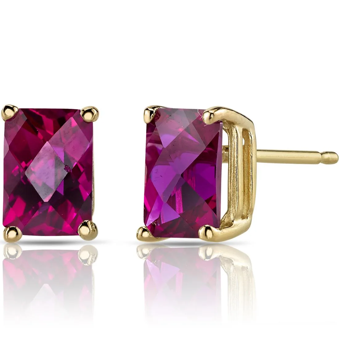 Oravo Oravo 14K Yellow Gold Radiant Cut 2.50 Carats Created Ruby Stud Earrings — product photo