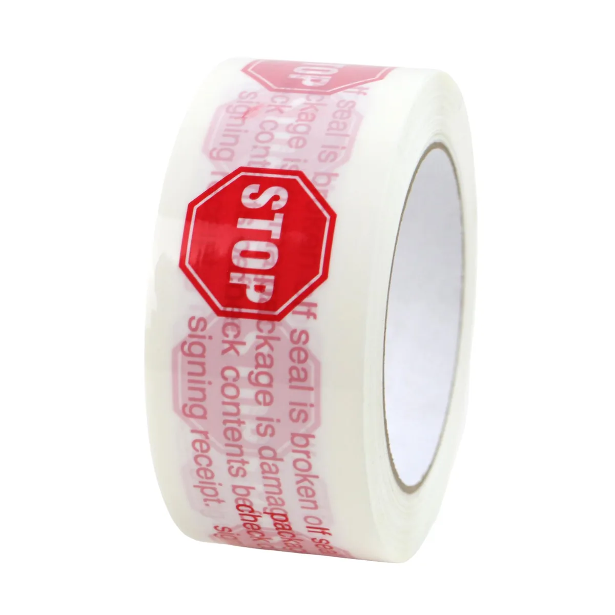 FindTape FindTape Printed Carton Sealing Tape 48 mm x 110 yds White Red STOP If Seal Broken — product photo