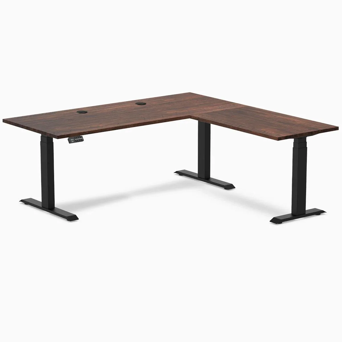 Desky Desky Softwood L-Shape Sit Stand Desk American Rustic Pine 72 x 30 x 70 x 24 in Matte Black — product photo
