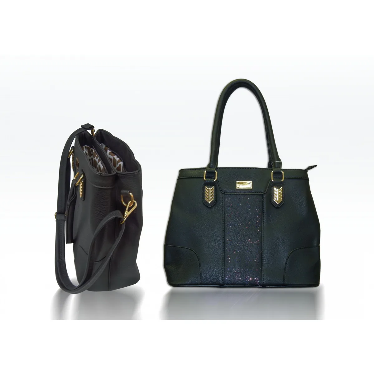 Interloper Interloper Black Faux Leather Bucket Handbag 14 x 10.5 Floral — product photo